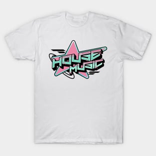 HOUSE MUSIC  - Y2K Star (white/pink/blue) T-Shirt